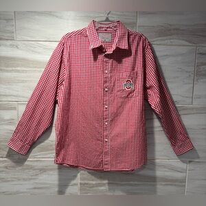 Men’s Ohio State Red And White Checked Embroidered Shirt Size M
